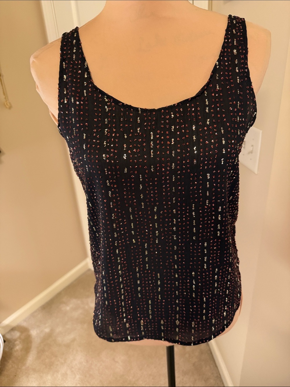 Black Sequin-Embellished Women's Tank Top